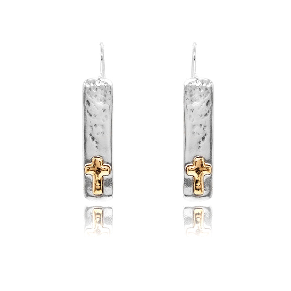 Rectangular Detailed Drop Hook Earrings in Yellow Gold Plating 925 Sterling Silver
