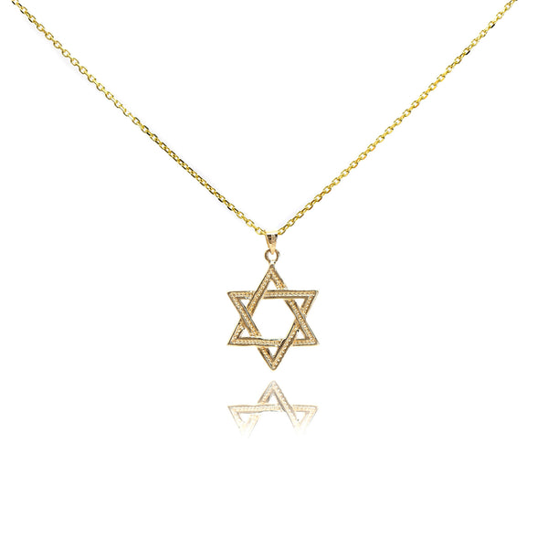 14K Gold Diamond-Cut Textured Star of David Pendant Necklace