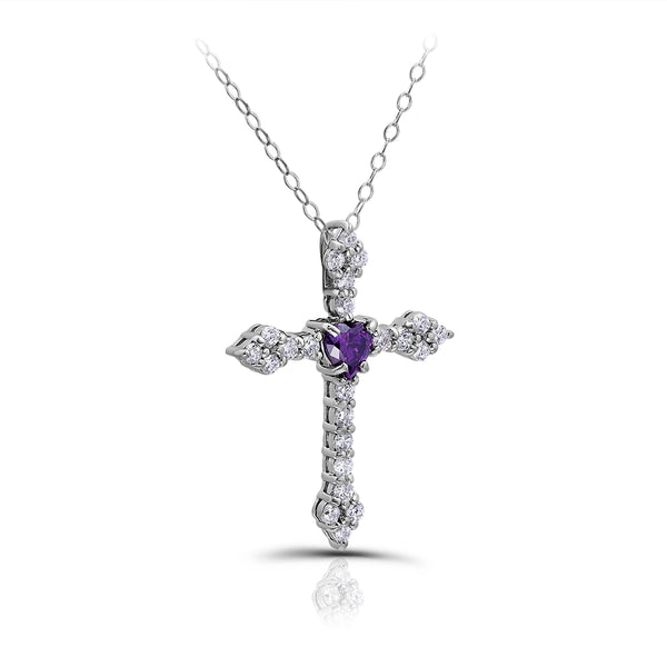 Heart Gemstone Polished Cross Necklace