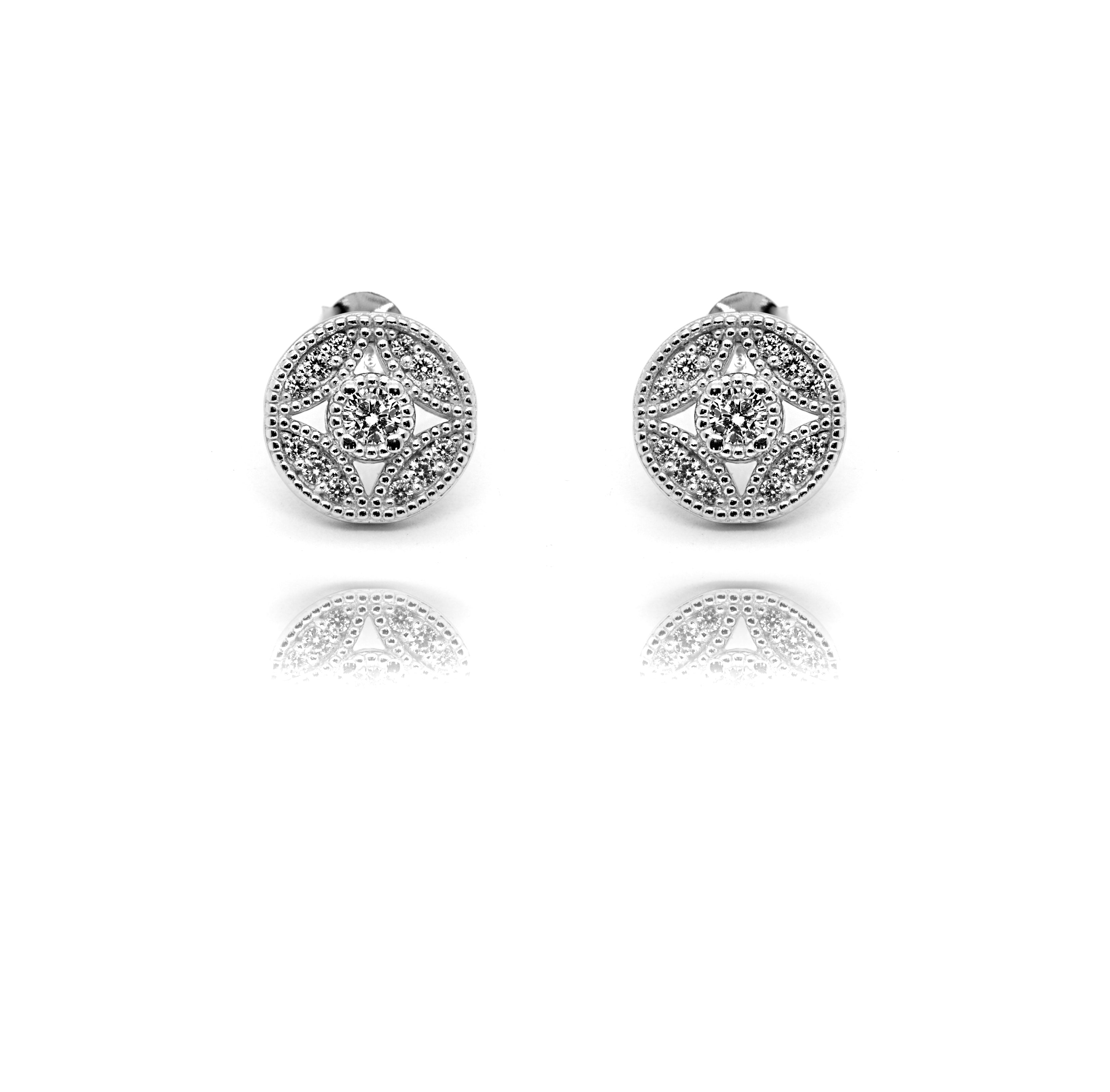 Round Floral Gemstone Stud Earrings dannynewfeldjewelry