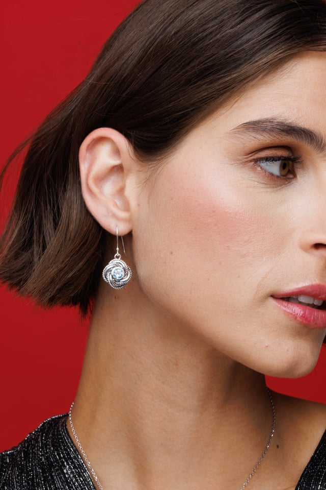 Silver Gemstone Love Knot Earrings