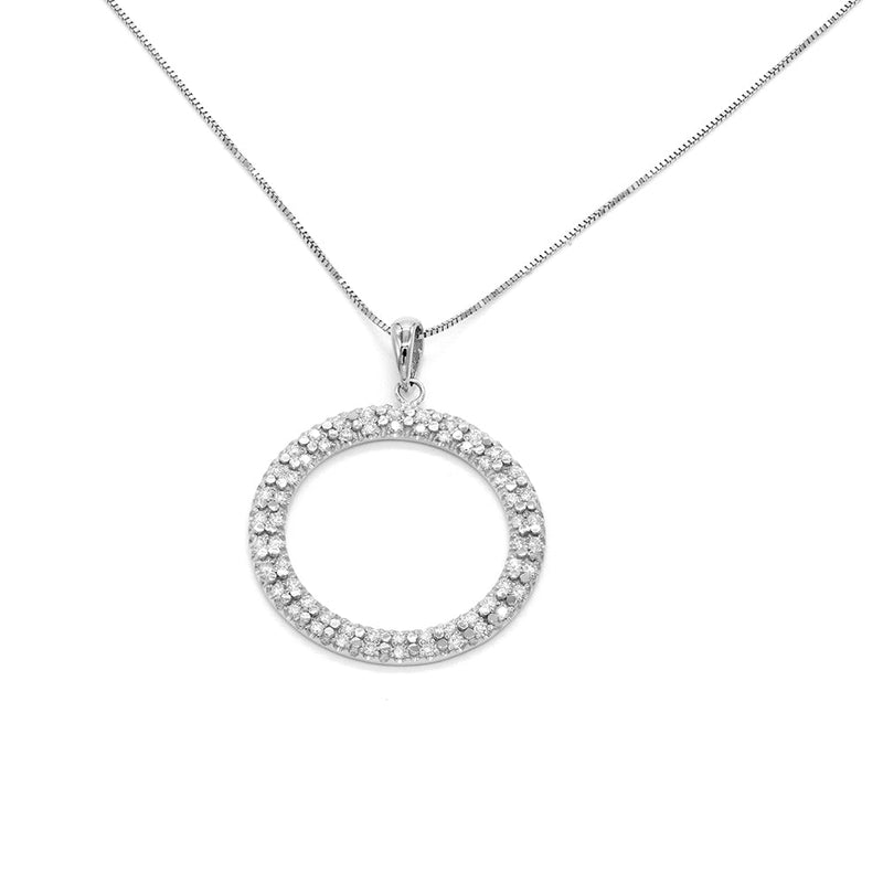 14K Gold Circle 0.5 ct Diamond Pendant Necklace