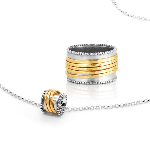 Beaded Spinner Ring and Necklace Set
