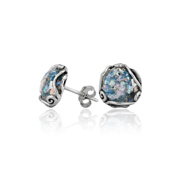 Sterling Silver Roman Glass Stud Earrings - dannynewfeld
