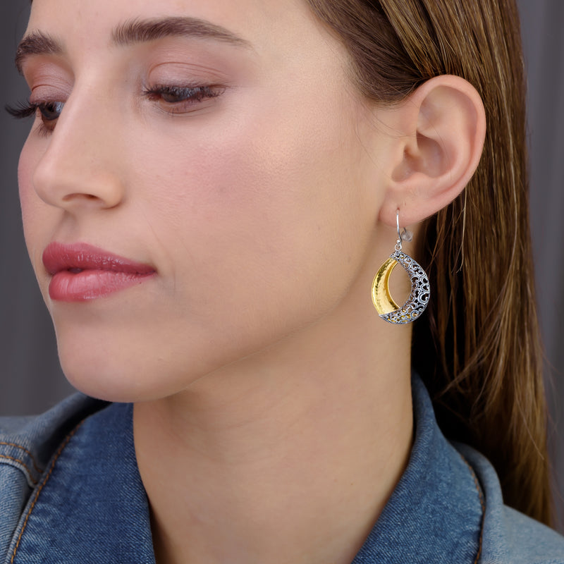 Two-Tone Moon Dangle Earrings