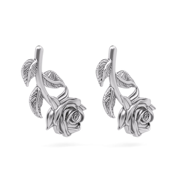 Long Rose Stem Stud Earrings