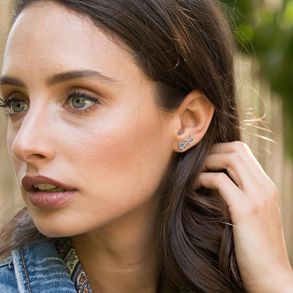 Long Rose Stem Stud Earrings