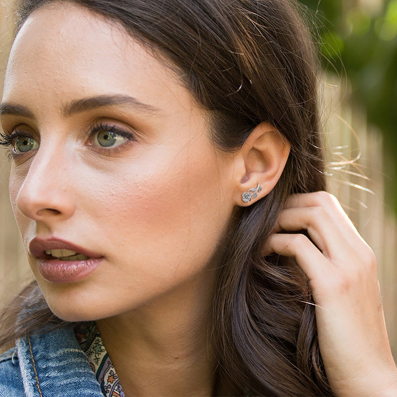 Long Rose Stem Stud Earrings