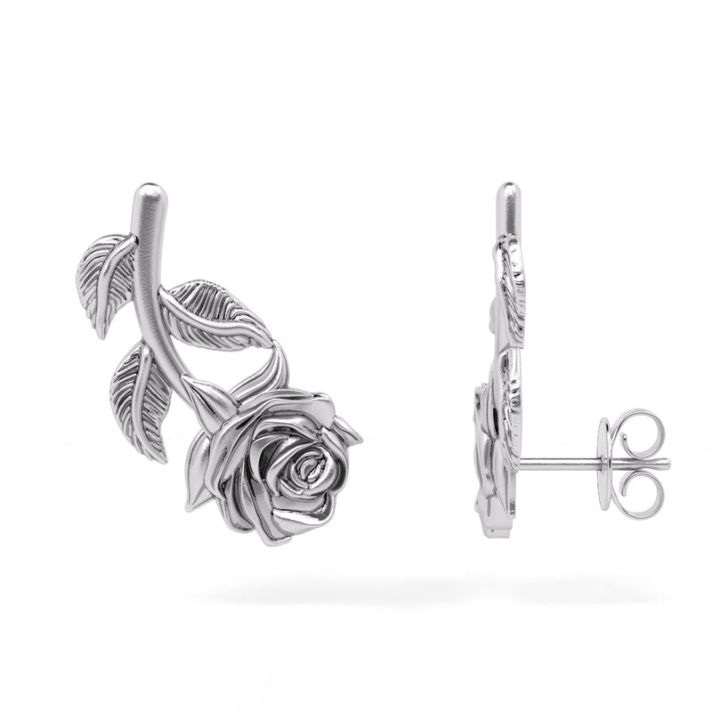 Long Rose Stem Stud Earrings