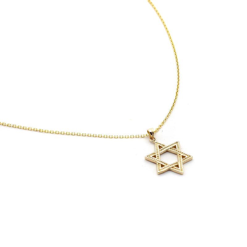14K Gold Diamond-Cut Textured Star of David Pendant Necklace