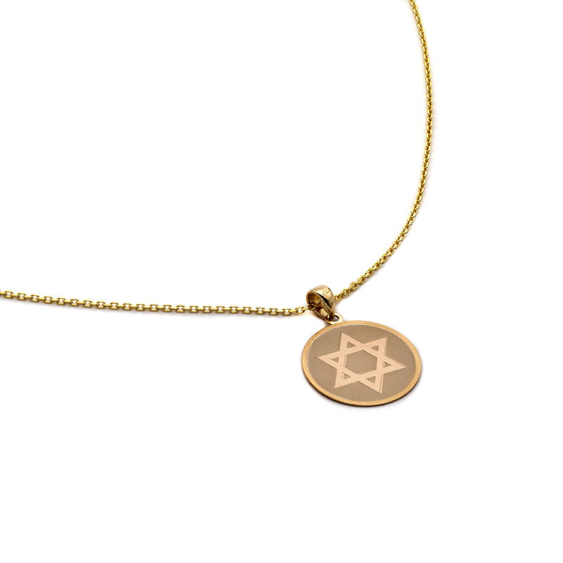 14K Gold Round Star of David Pendant Necklace