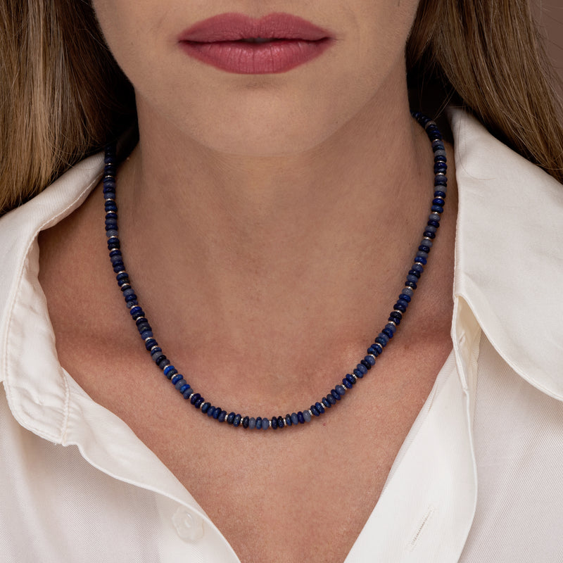 Beads Necklace 17''+2'' Blue Apatite /Lapis