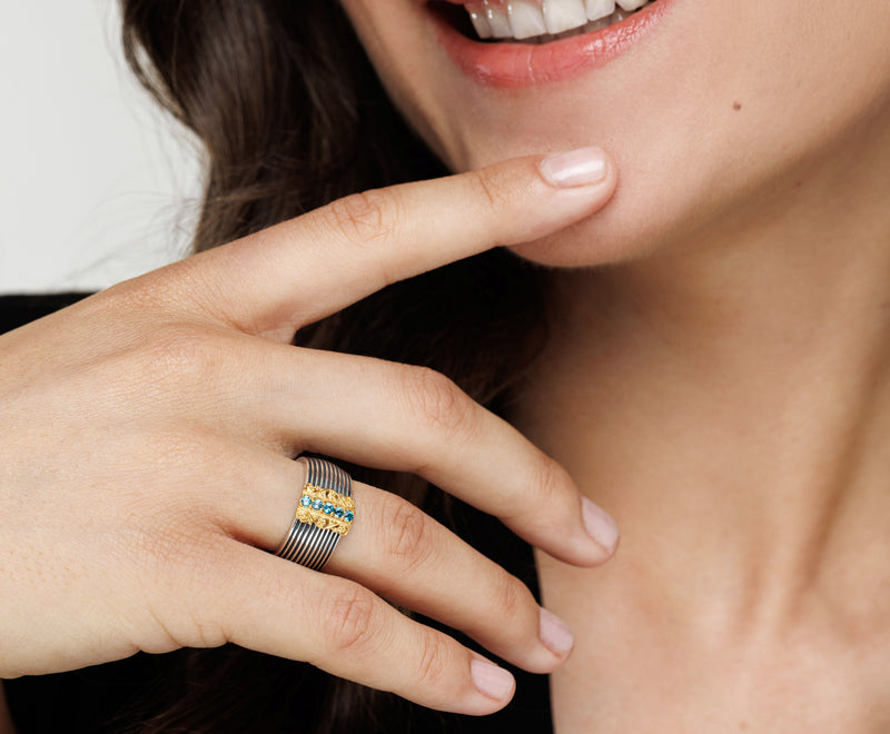 Two-Tone Gemstone Ridges Ring