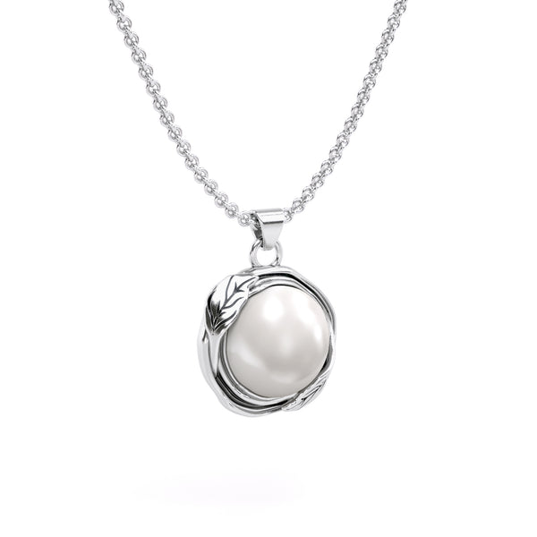 Leaf Design Freshwater Pearl Pendant Necklace