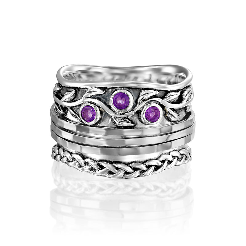 Gemstone Spinner Ring with Organic Design