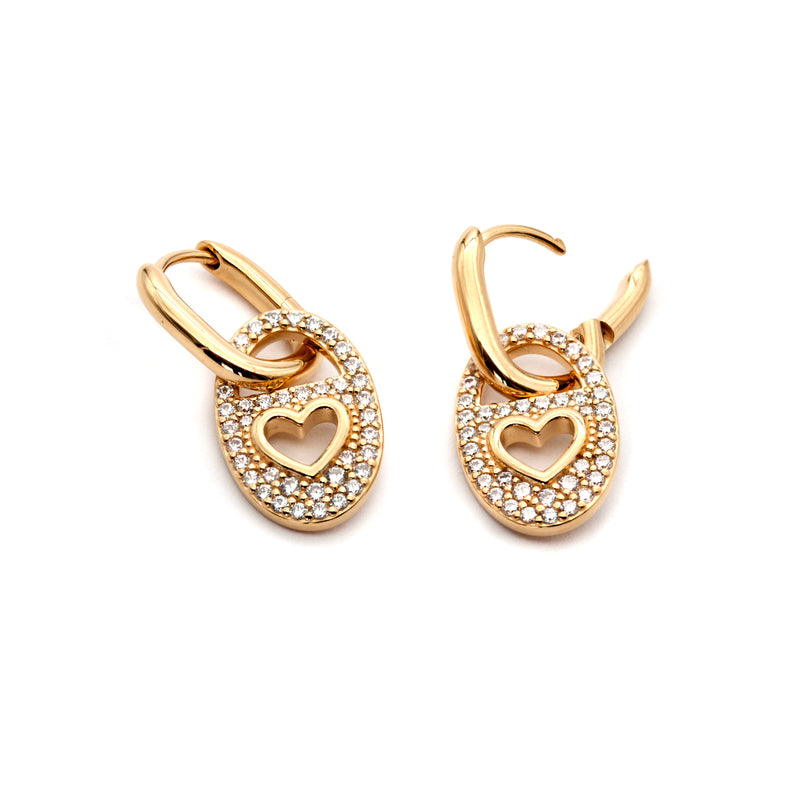 Gemstone Hoop Heart Charm Earrings