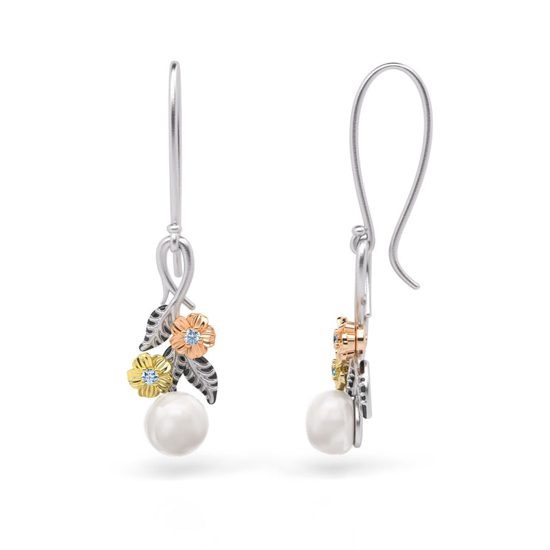 Floral Pearl and Gemstone Dangle Earrings
