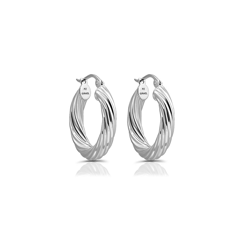 Sterling Silver Twist Textured Hoop Earrings 3/4''