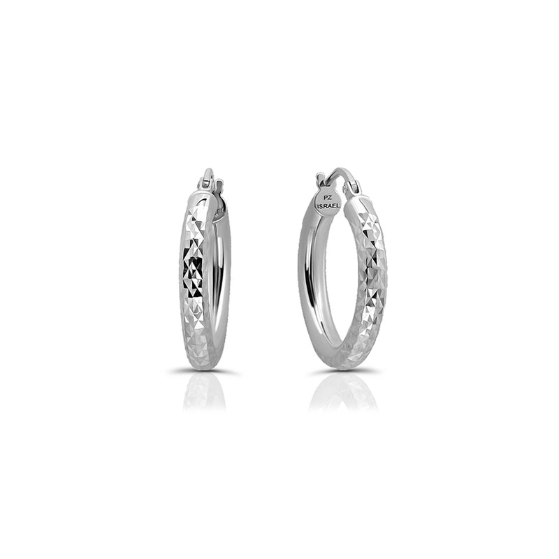 Sterling Silver Textured  Diamond Cut  Thick Hoop Earrings 3/4''