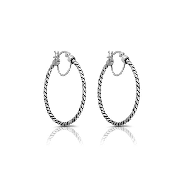 Sterling Silver Hollow Twisted Hoop Earrings 1 1/4''