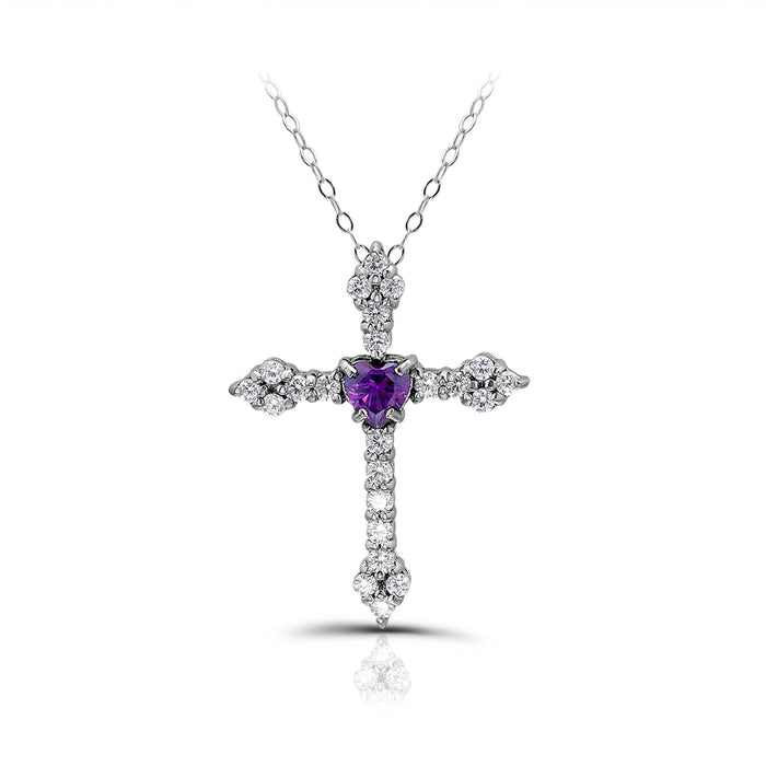 Danny Newfeld Jewelry Heart Amethyst Polished Cross Necklace