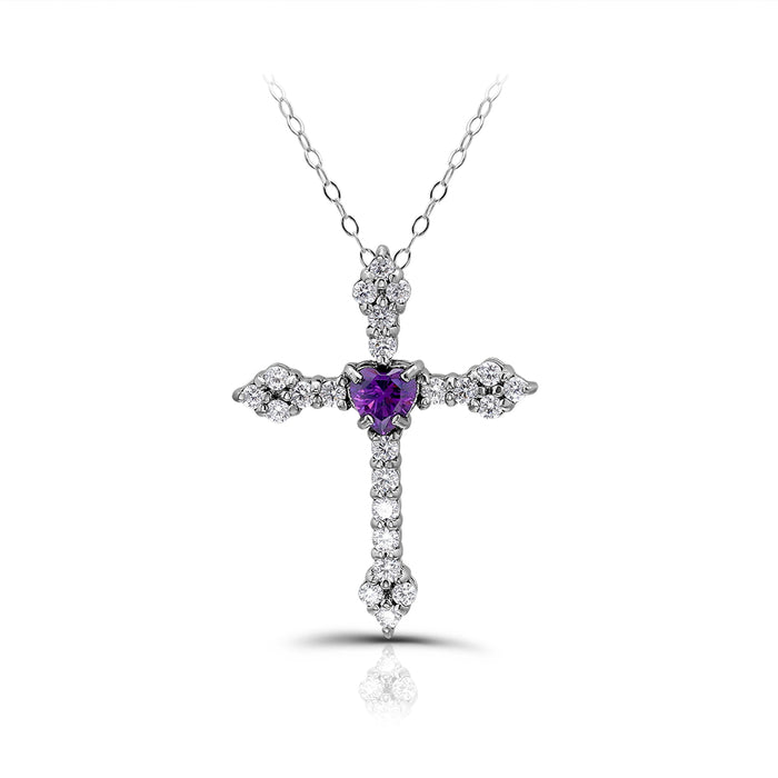 Danny Newfeld Jewelry Heart Amethyst Polished Cross Necklace
