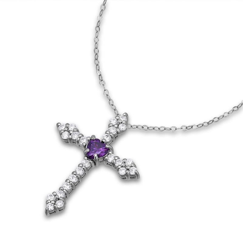 Heart Gemstone Polished Cross Necklace