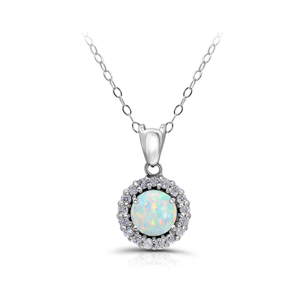 Sterling Silver White Topaz and Opal Necklace