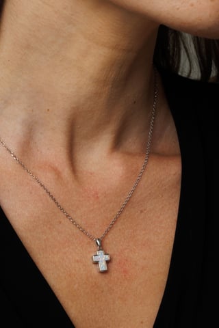 Sterling Silver Opal Polished Cross Necklace