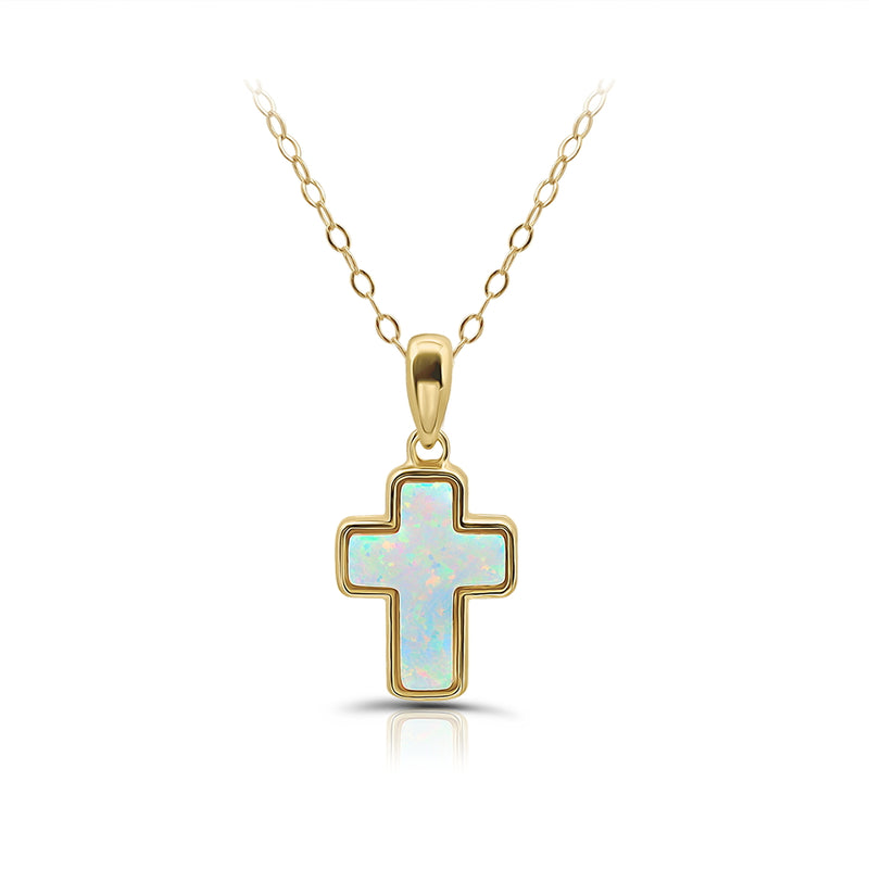 Sterling Silver Opal Polished Cross Necklace