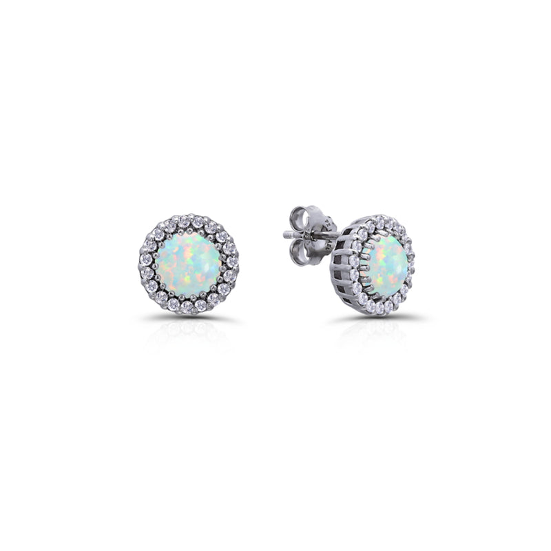 Sterling Silver White Topaz and Opal Stud Earrings