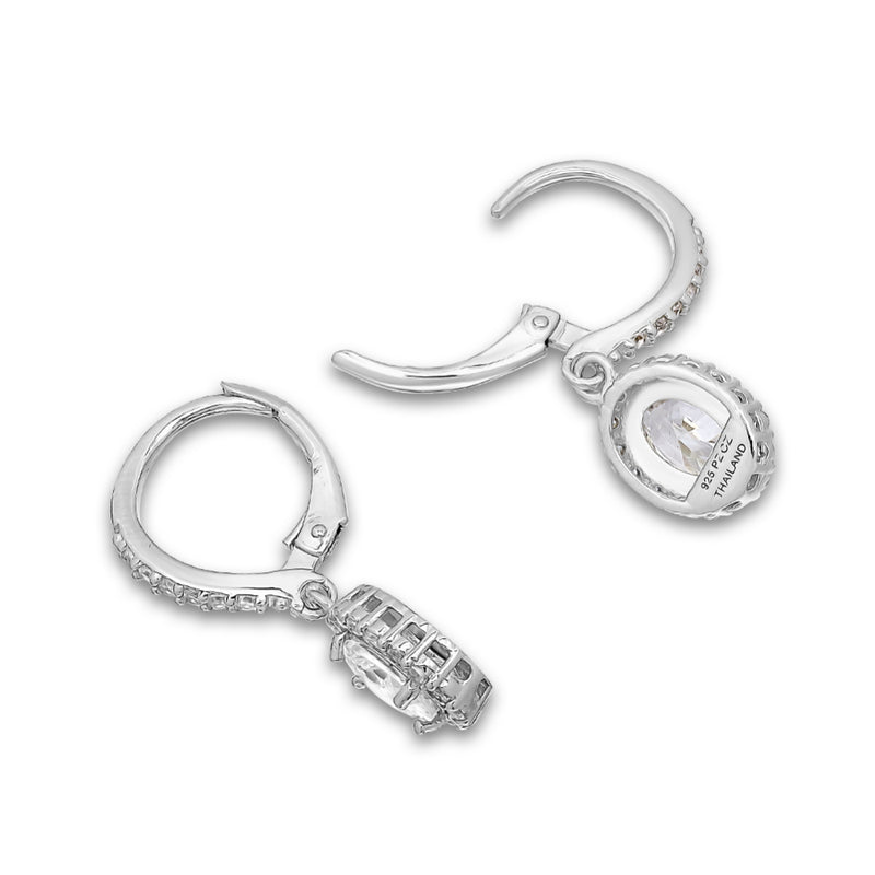 Sterling Silver Oval Gemstone Polished Dangle Earrings