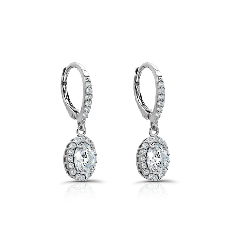Sterling Silver Oval Gemstone Polished Dangle Earrings