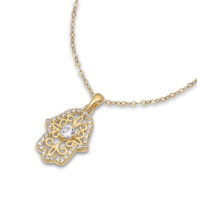 Gemstone Polished Hamsa ( Hand of Miriam) Charm Necklace
