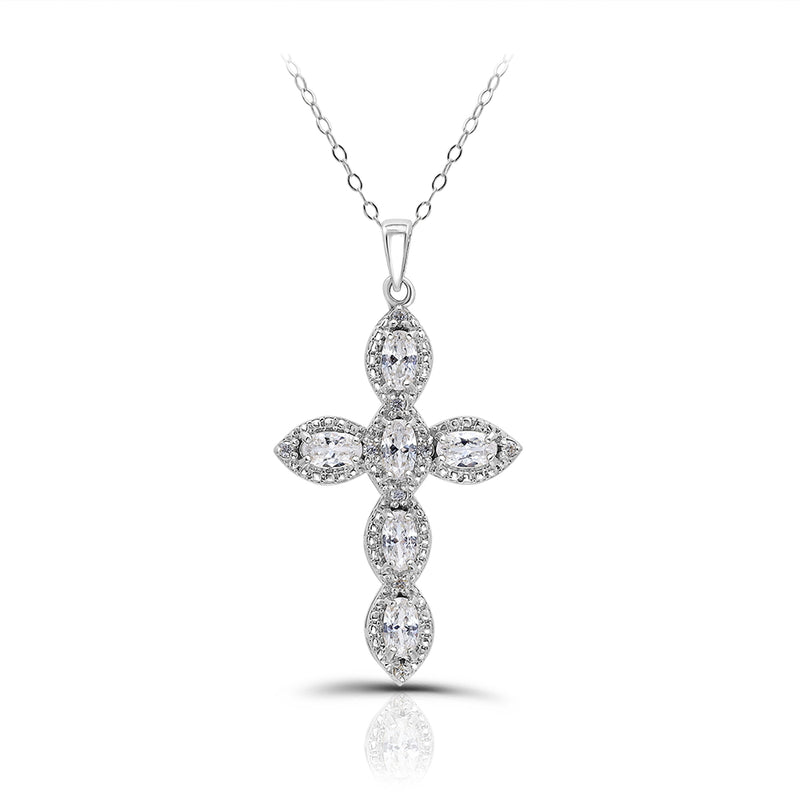 Oval Gemstone Polished Cross Necklace
