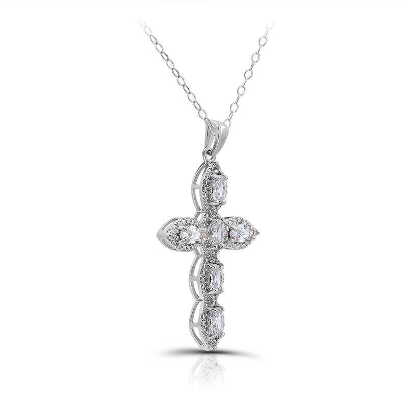 Oval Gemstone Polished Cross Necklace