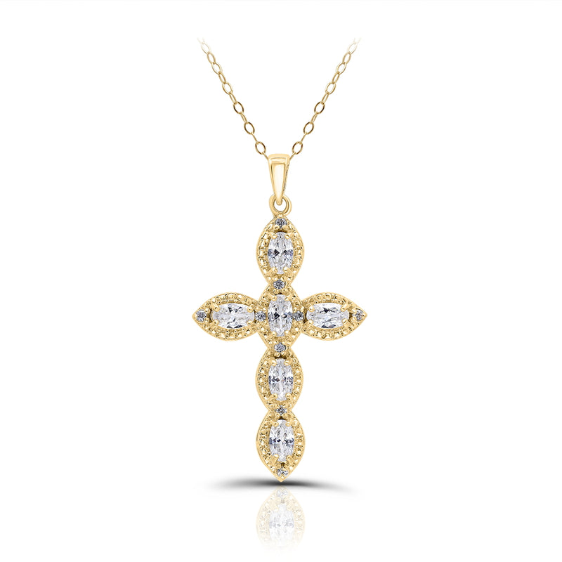 Oval Gemstone Polished Cross Necklace