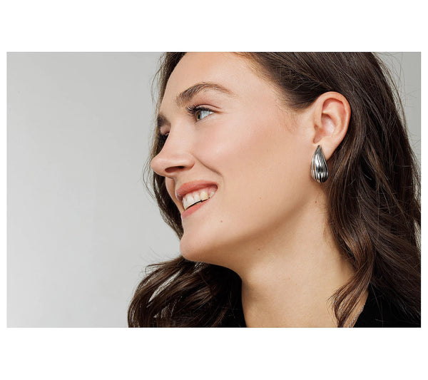 Sterling Silver Textured Teardrop Stud Earrings
