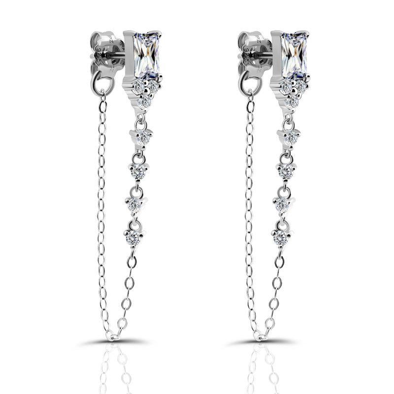 Baguette Cut Gemstone Chain Earrings