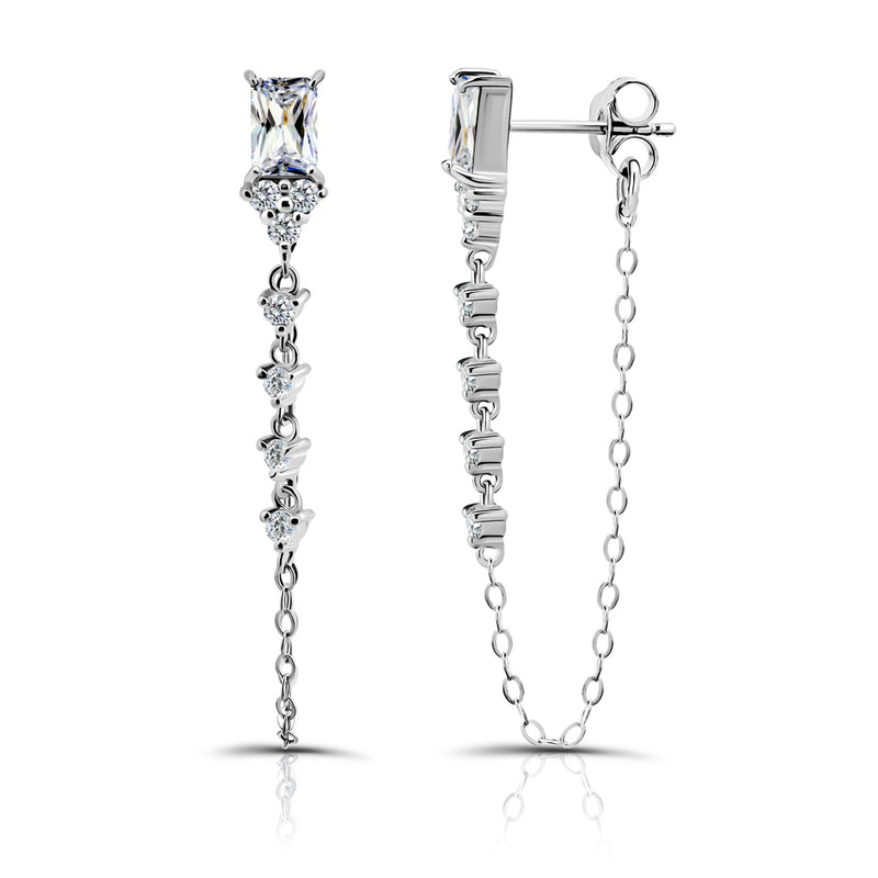 Baguette Cut Gemstone Chain Earrings