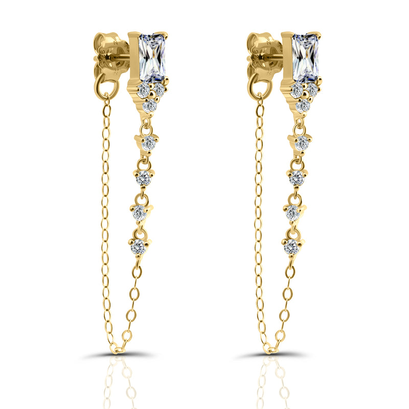 Baguette Cut Gemstone Chain Earrings
