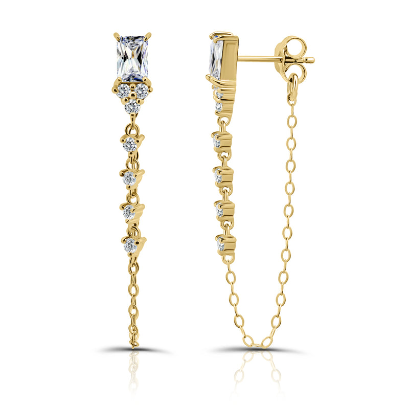 Baguette Cut Gemstone Chain Earrings