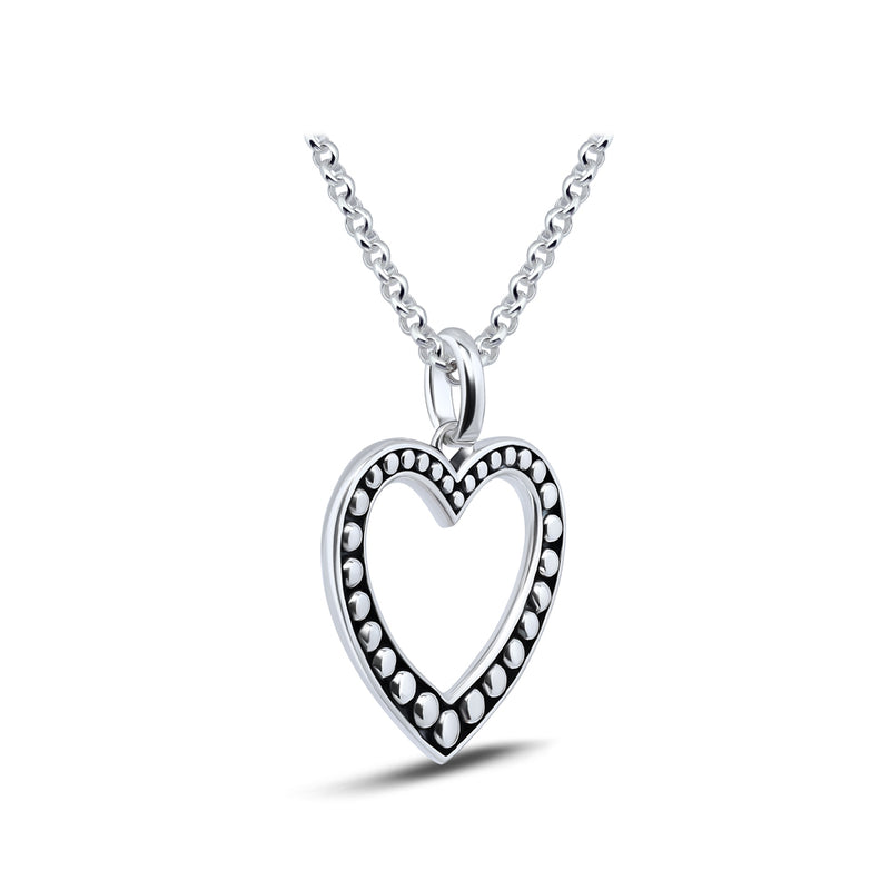 Sterling Silver Beads Textured Heart Pendant Necklace