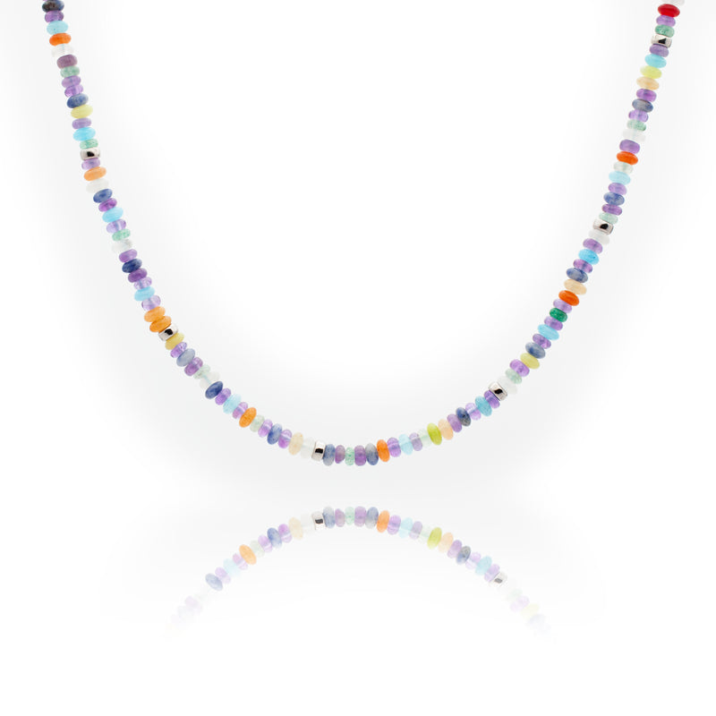 Multi Color Sterling Silver Beads Necklace 17''+2''