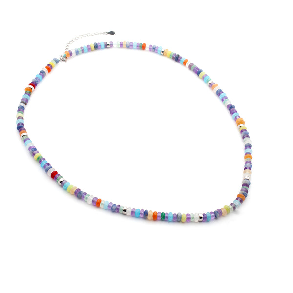 Multi Color Sterling Silver Beads Necklace 17''+2''