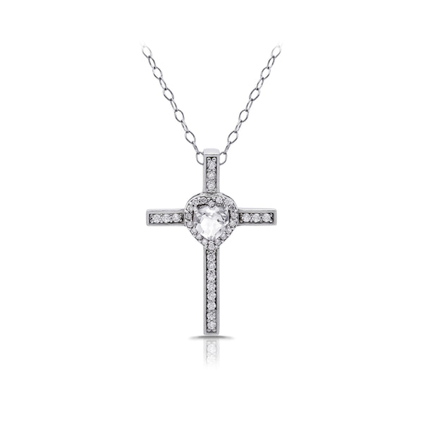 Gemstone Heart Cross Necklace