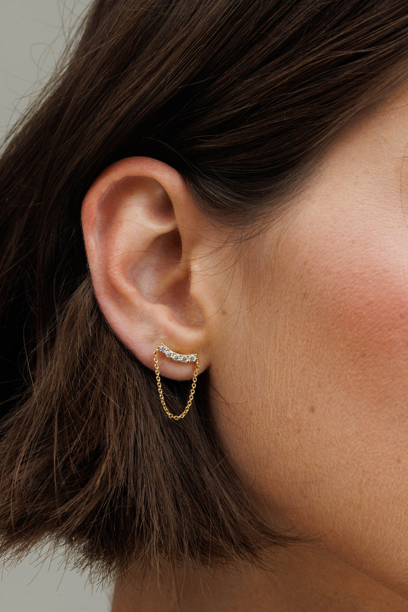 Chain Gemstone Stud Earrings