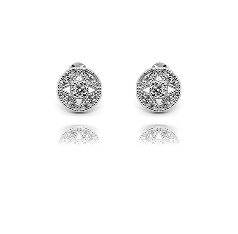 Round Floral Gemstone Stud Earrings