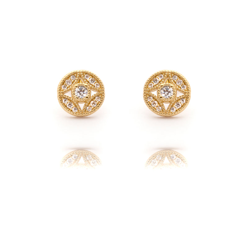 Round Floral Gemstone Stud Earrings