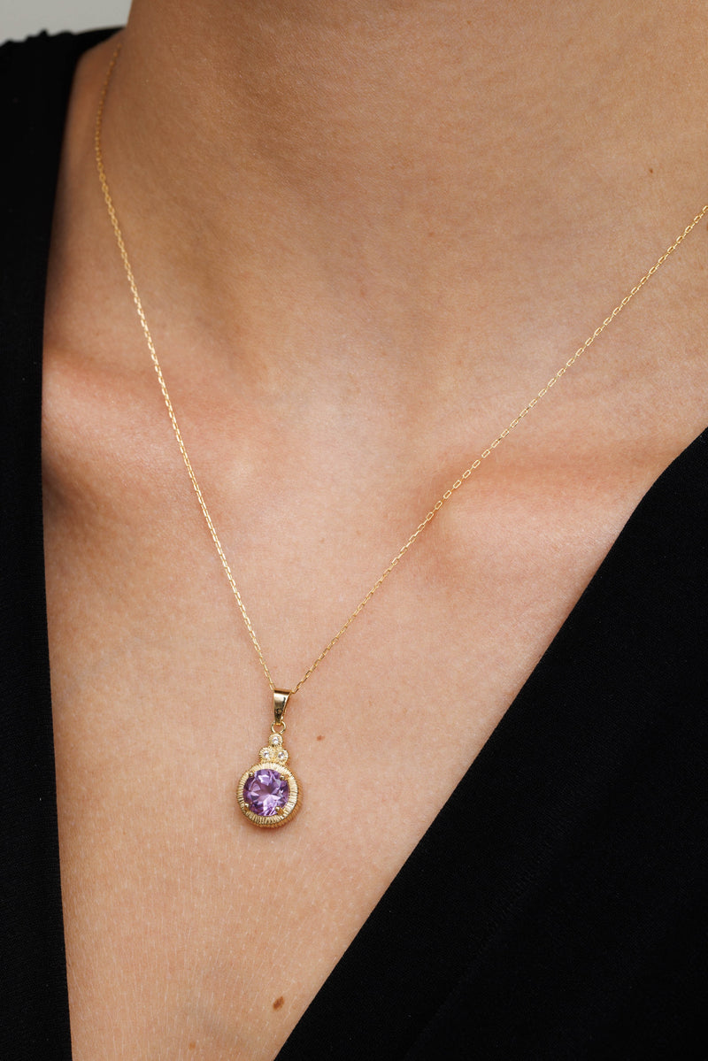 14K Gemstone Pendant Necklace Solid Gold